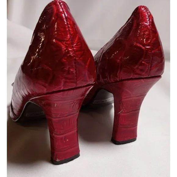 BELLINI Size 6 Medium Leather Upper Red Embosses Pointed Toe‎ 3" Heels - Picture 6 of 11